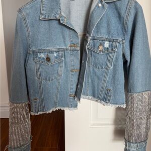 Fashion Nova Blue Denim Jacket with Silver Accents